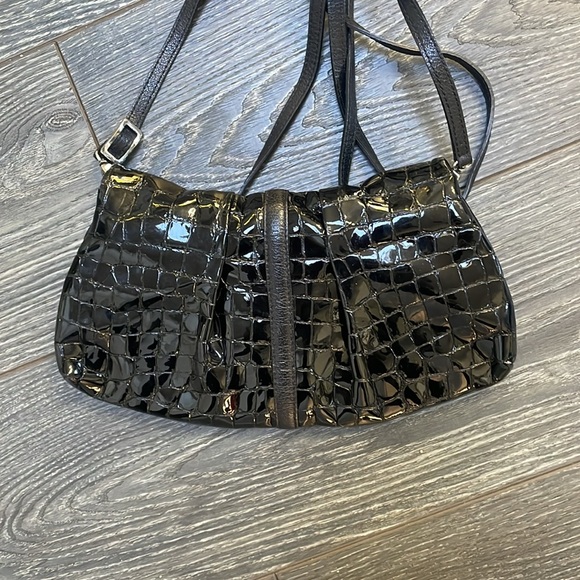 Vintage Brighton Nolita Black Patent Croc Crossbody Wristlet Clutch - Picture 3 of 5